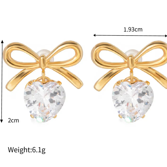 Bow and Stone Heart Earrings