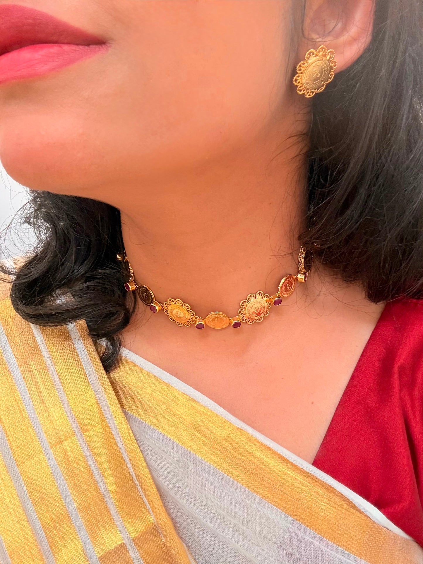 Traditional Gold-Plated Lakshmi Coin Choker Set