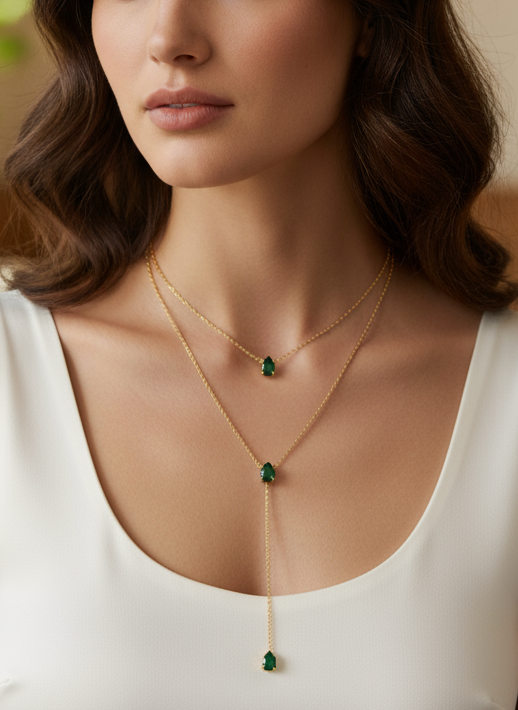 Duo Layered Emerald Stone Necklace