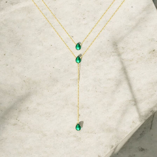 Duo Layered Emerald Stone Necklace