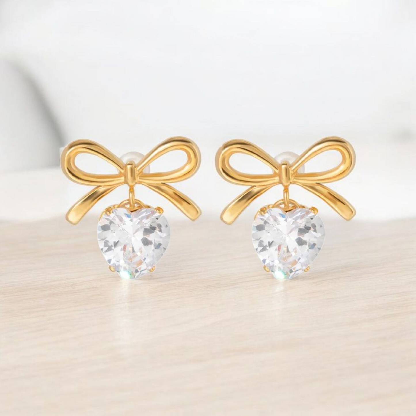 Bow and Stone Heart Earrings