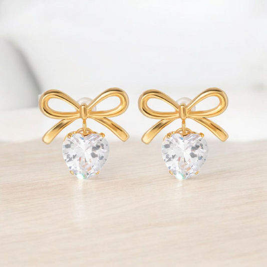 Bow and Stone Heart Earrings