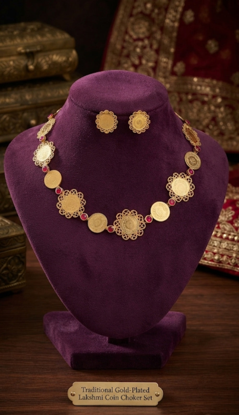 Traditional Gold-Plated Lakshmi Coin Choker Set