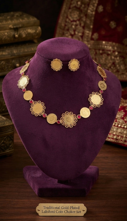 Traditional Gold-Plated Lakshmi Coin Choker Set