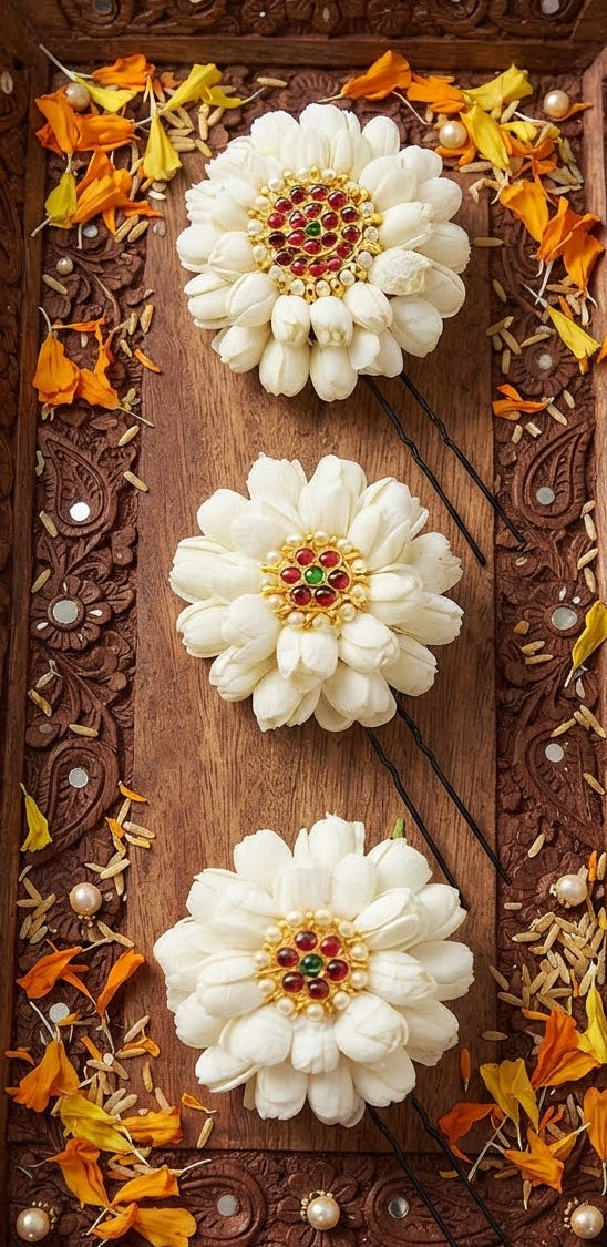 Jasmine flower with kemp combo 3 pcs - U pin