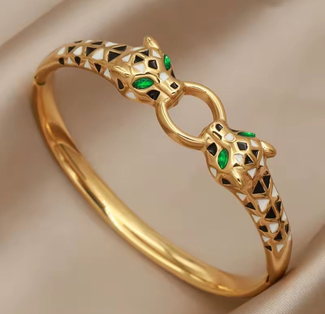 Dual Panther Enamel Bangle