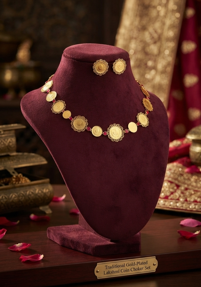 Traditional Gold-Plated Lakshmi Coin Choker Set